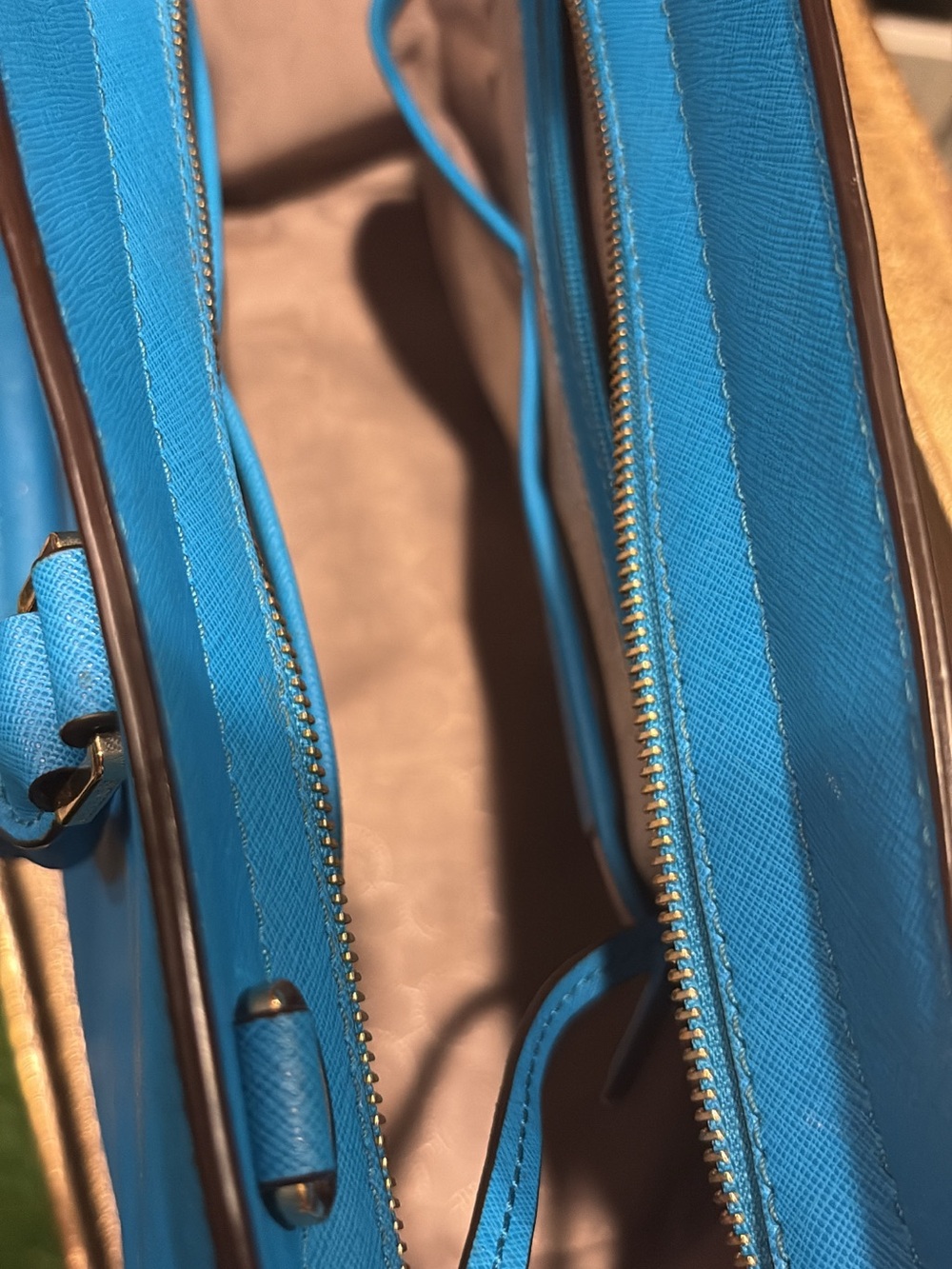 Michael Kors Turquoise Blue Saffiano Leather Satchel with Gold Hardware - Picture 4 of 5